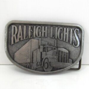 Belt Buckle Vintage Raleigh Lights Tobacciana Trucker Pewter Belt Buckle 1980